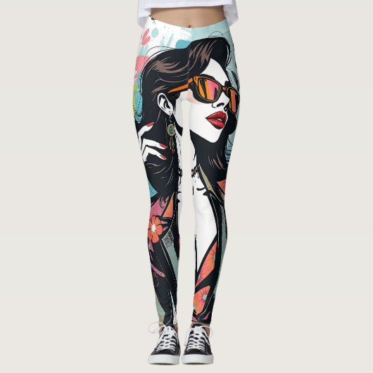 Artistic Abstract Floral-Paint Splatter Yoga Pants レギンス (正面)