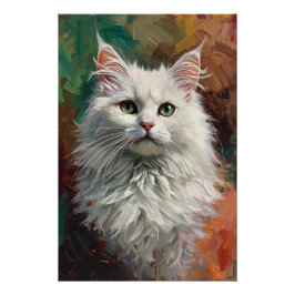 Artistic Angora Cat Portrait Vibrant Oil Painting ポスター