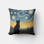 Artistic Black Cat & Celestial Town Decorative クッション (正面)