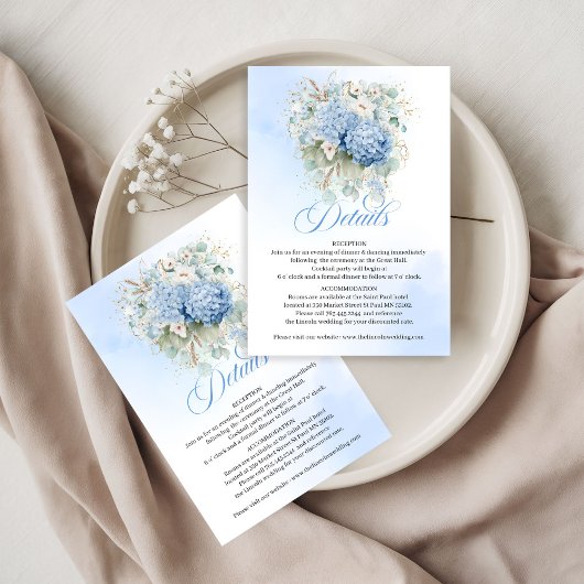 Artistic Blue Hydrangea Eucalyptus details card 出欠カード