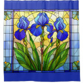 Artistic Blue Iris Floral Stained Glass  シャワーカーテン (正面)