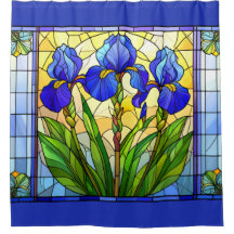 Artistic Blue Iris Floral Stained Glass 