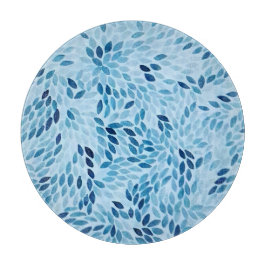 Artistic Blue Mosaic Petals Glass Cutting Board カッティングボード