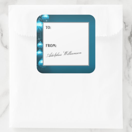 Artistic Blue Snowflakes Christmas Gift Label スクエアシール (バッグ)