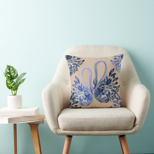 Artistic Blue Swans Watercolor Hand-painted クッション (椅子)