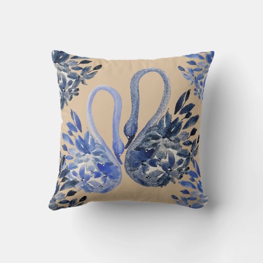 Artistic Blue Swans Watercolor Hand-painted クッション (裏面)