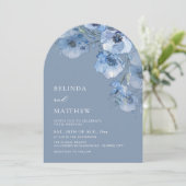 Artistic Blue Watercolor Flowers Casual Wedding 招待状 (スタンド正面)