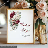 Artistic Boho Burgundy Rose Wedding Custom Sign ポスター