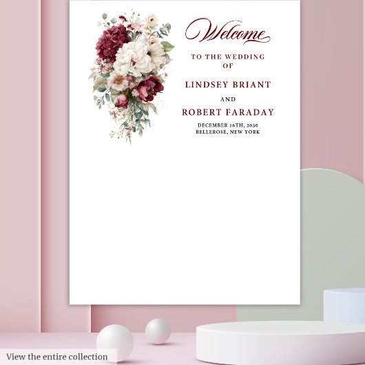 Artistic Boho Burgundy White Wedding Photo Prop タペストリー