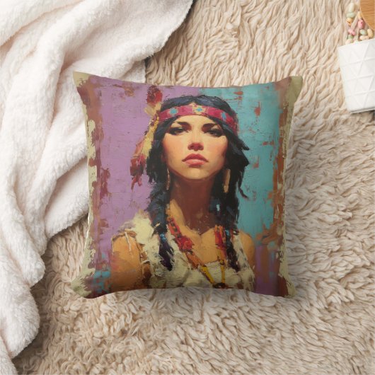 Artistic Boho Portrait Decorative Pillow クッション (ブランケット)