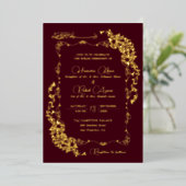 Artistic Botanical Floral Paisley Muslim Wedding 箔招待状 (立ち正面)