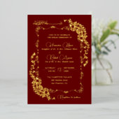 Artistic Botanical Floral Paisley Muslim Wedding 箔招待状 (立ち正面)