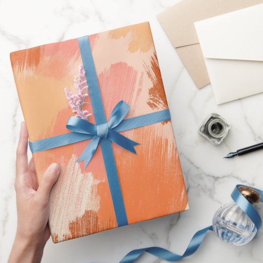 Artistic Brush Stroke Coral Peach Abstract Pattern ラッピングペーパー (ギフト)