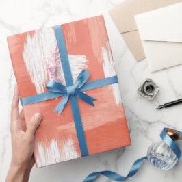 Artistic Brush Stroke Coral Peach Abstract Pattern ラッピングペーパー