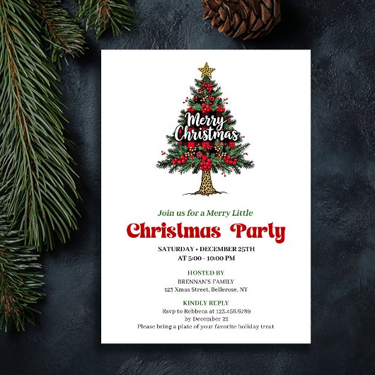 Artistic Buffalo Christmas Tree Party Invitation 招待状
