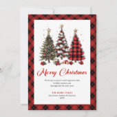 Artistic Buffalo Plaid Christmas Tree Gold Accent シーズンカード (正面)
