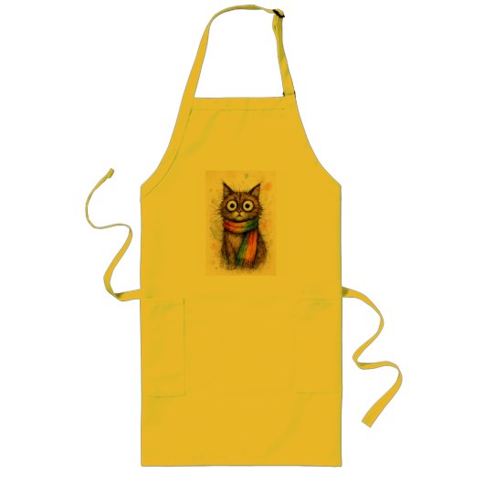 Artistic Cat with Glasses Kitchen Apron - Fun  ロングエプロン (正面)