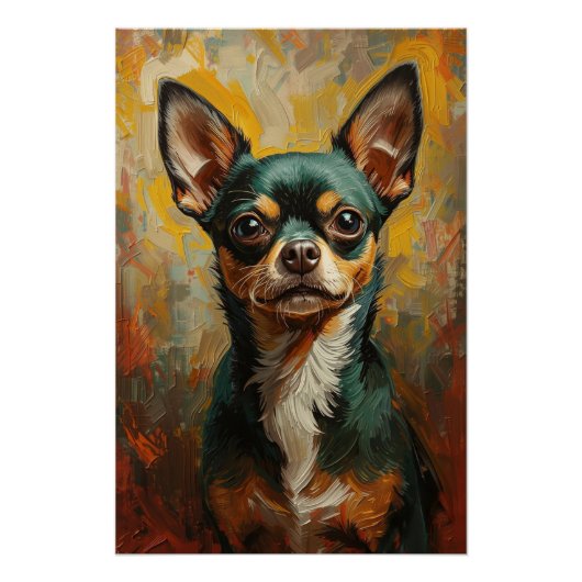 Artistic Chihuahua Portrait Vibrant Oil Painting ポスター (正面)