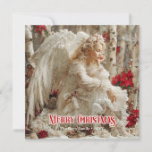 Artistic Christmas angel red poinsettias cheerful シーズンカード (正面)