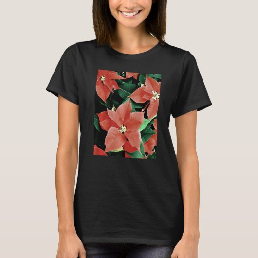 Artistic Christmas Red Poinsettia Flowers Tシャツ (正面)