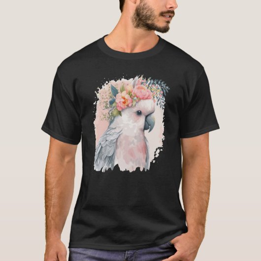 Artistic Cockatoo Parrot Bird Flower Crown Pet Bir Tシャツ (正面)