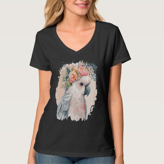 Artistic Cockatoo Parrot Bird Flower Crown Pet Bir Tシャツ (正面)