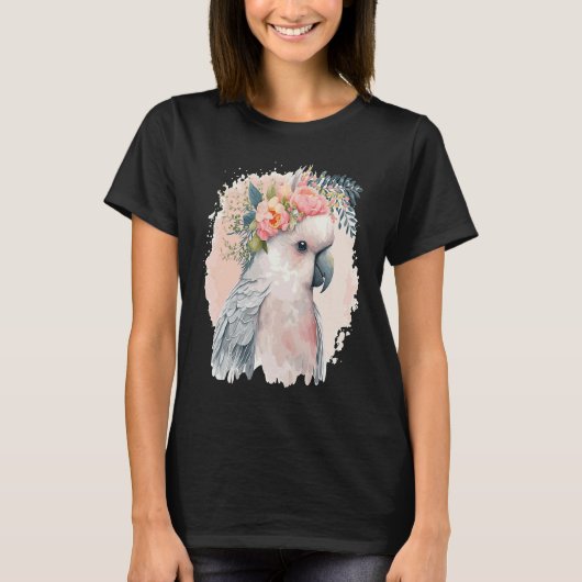 Artistic Cockatoo Parrot Bird Flower Crown Pet Bir Tシャツ (正面)