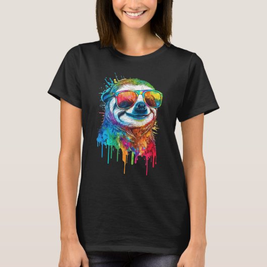 Artistic Colorful Pop painted Sloth Tシャツ (正面)