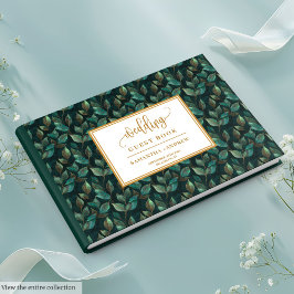 Artistic Dark Green And Gold Wedding Guest Book ゲストブック
