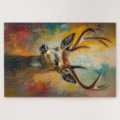 Artistic Deer Portrait Vibrant Oil Painting Puzzle ジグソーパズル (横)