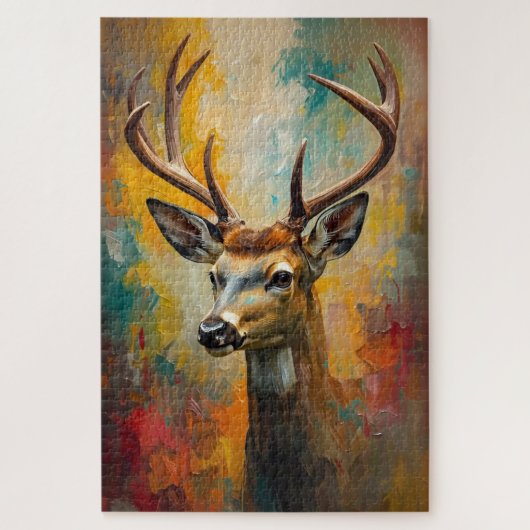 Artistic Deer Portrait Vibrant Oil Painting Puzzle ジグソーパズル (縦)