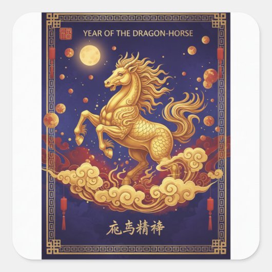 Artistic Dragon-Horse 2026 Lunar New Year Card スクエアシール (正面)