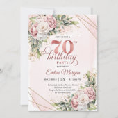 Artistic Dusty Pink Watercolor Flowers 70 Birthday 招待状 (正面)