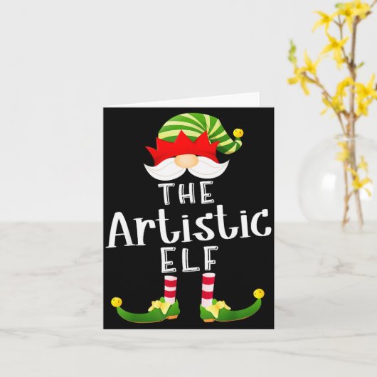 Artistic Elf Group Christmas Funny Pajama Party  カード (黄色い花)