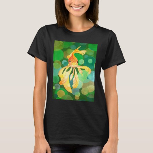 Artistic Fancy Goldfish With Green Background Vect Tシャツ (正面)