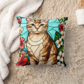 Artistic Feline Portrait Amid Tropical Flowers  クッション (ブランケット)