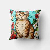 Artistic Feline Portrait Amid Tropical Flowers  クッション (裏面)