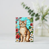 Artistic Feline Portrait Amid Tropical Flowers コーリングカード (スタンド正面)