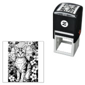 Artistic Feline Portrait Amid Tropical Flowers  セルフインキングスタンプ (インサイチュ)