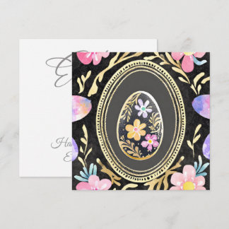 Artistic Floral Easter Egg Illustration with Gold  シーズンカード