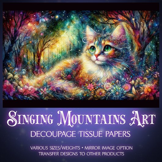  Artistic Floral Woodland Boho Cat Decoupage  薄葉紙