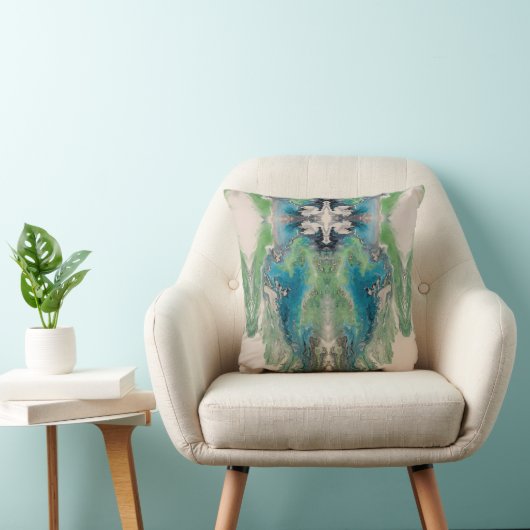 Artistic Fluid Abstract in Aqua & Green クッション (椅子)