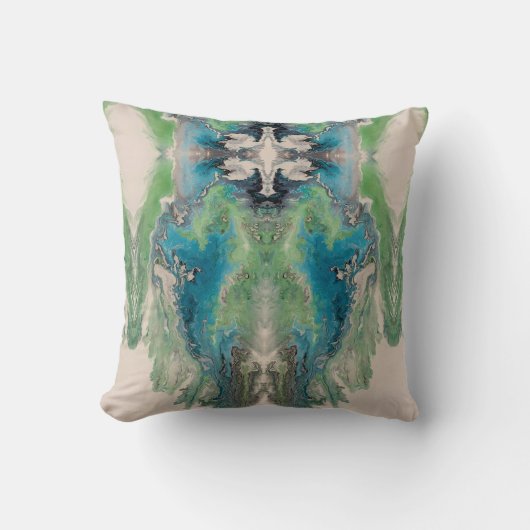Artistic Fluid Abstract in Aqua & Green クッション (正面)