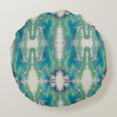 Artistic Fluid Abstract in Aqua & Green ラウンドクッション (裏面)