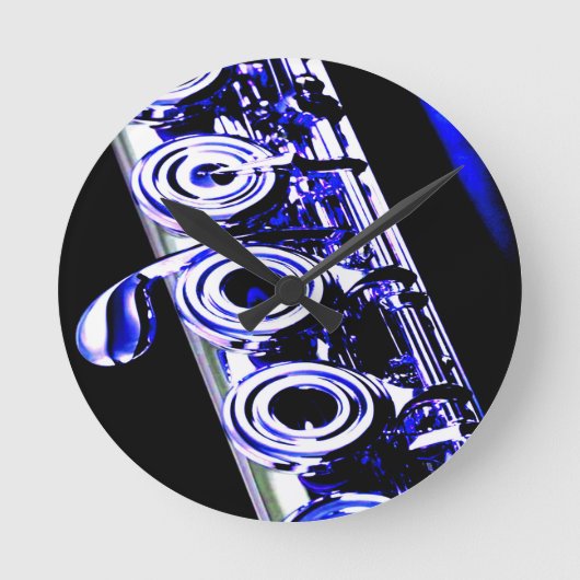 Artistic Flute Silver Metal Beautiful Fun ラウンド壁時計 (正面)
