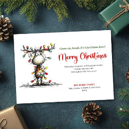 Artistic Funny Reindeer Merry Christmas Card シーズンカード