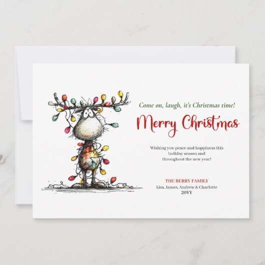 Artistic Funny Reindeer Merry Christmas Card シーズンカード (正面)