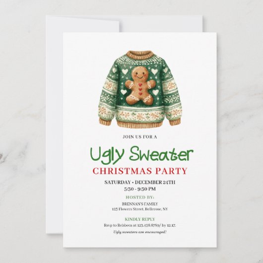 Artistic Funny Ugly Sweater Christmas Party 招待状 (正面)