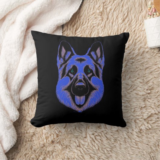 Artistic German Shepherd Blue & Black Design クッション (ブランケット)