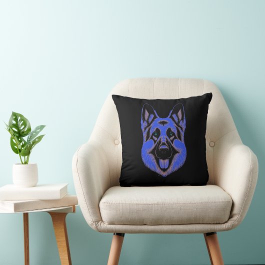 Artistic German Shepherd Blue & Black Design クッション (椅子)